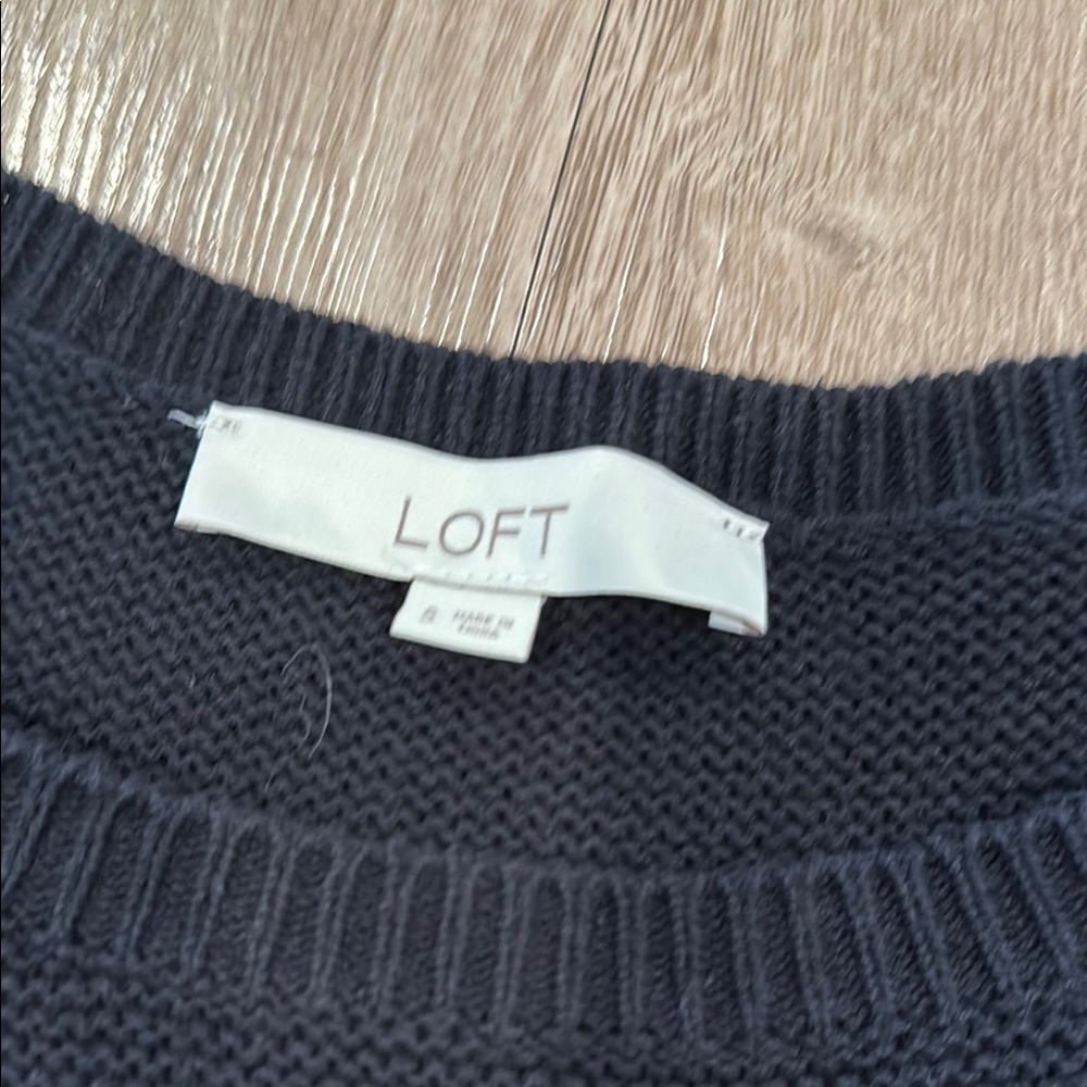 LOFT Black Crew Neck Sweater with Lace Hem - Picture 2 of 3